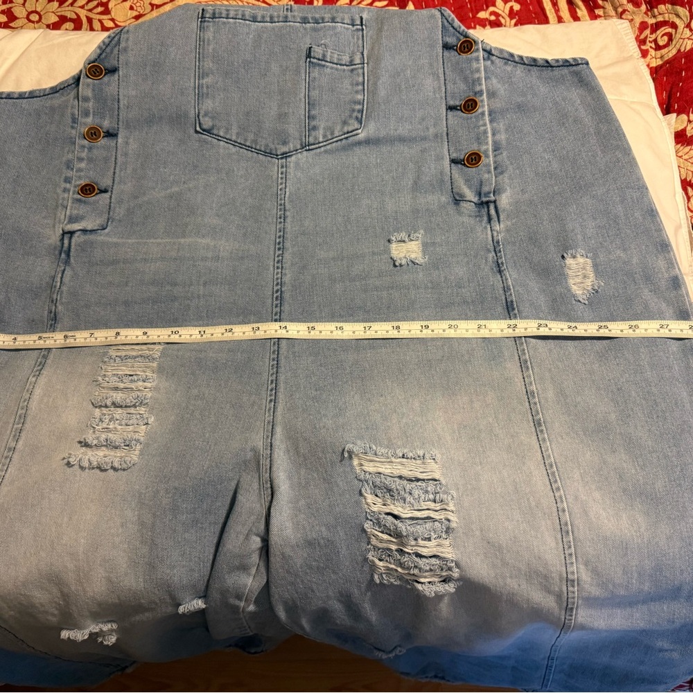 Blue Denim Distressed Overalls - Picture 7 of 7